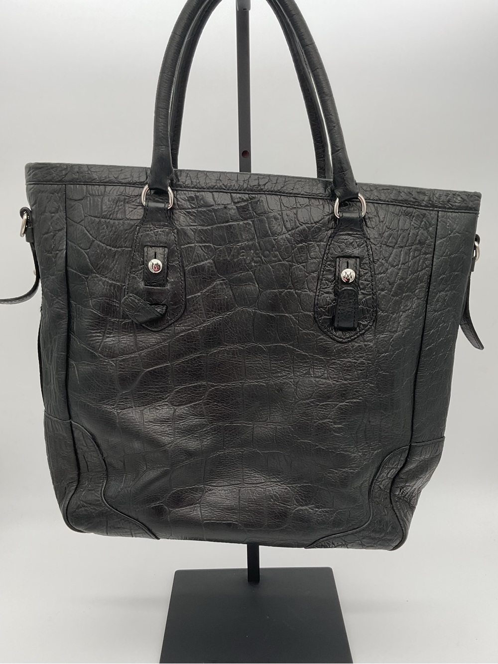 margot Black Croc-Embossed Tote Bag